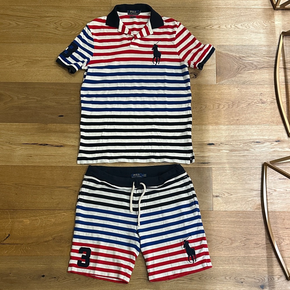 Ralph Lauren Navy and Cream Striped Polo